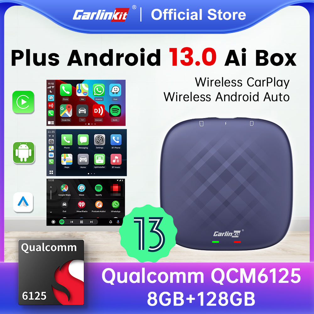 QCM6125 Android 13 8g+128g carlinkit carplay ai box plus carplay wireless  android auto adapter best configuration youtube box