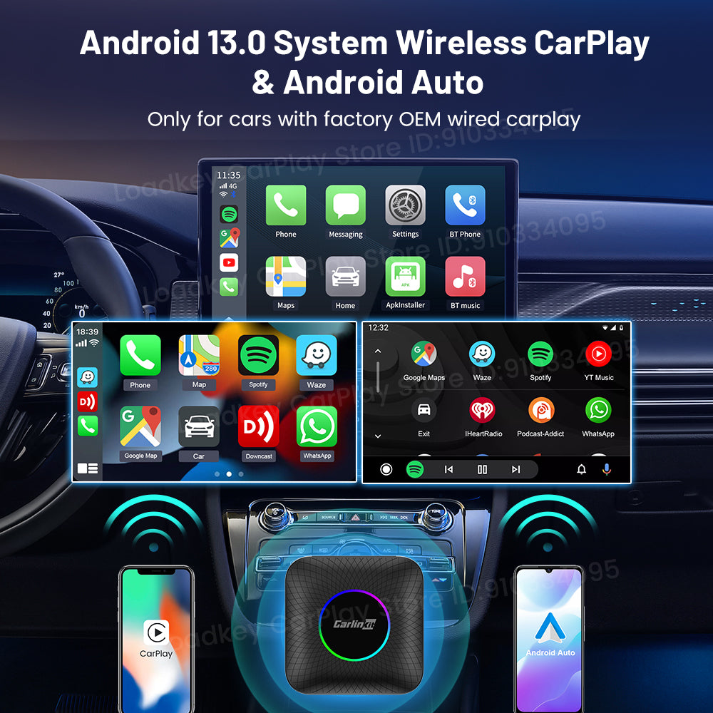 Carlinkit – boîtier TV Android 13 pour voiture, LED, adaptateur