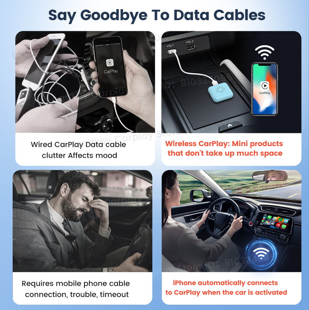 Adaptateur CarPlay sans fil pour iPhone, adaptateur de voiture sans fil,  adaptateur Apple Carplay, Plug & Play 5 GHz WiFi mise à jour en ligne,  faible