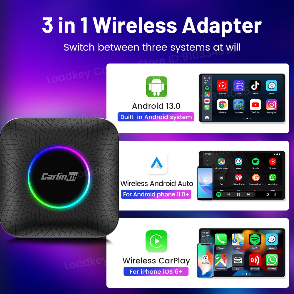  2023 Newest CarlinKit Android 13.0 AI Box Adapter-CarPlay AI  Box Max,for Wired CarPlay&Touchscreen Cars,4G Net,Dual BT,8+128G,Built-in  Google Play/Netflix//GPS,Wireless CarPlay&Android Auto : Electronics