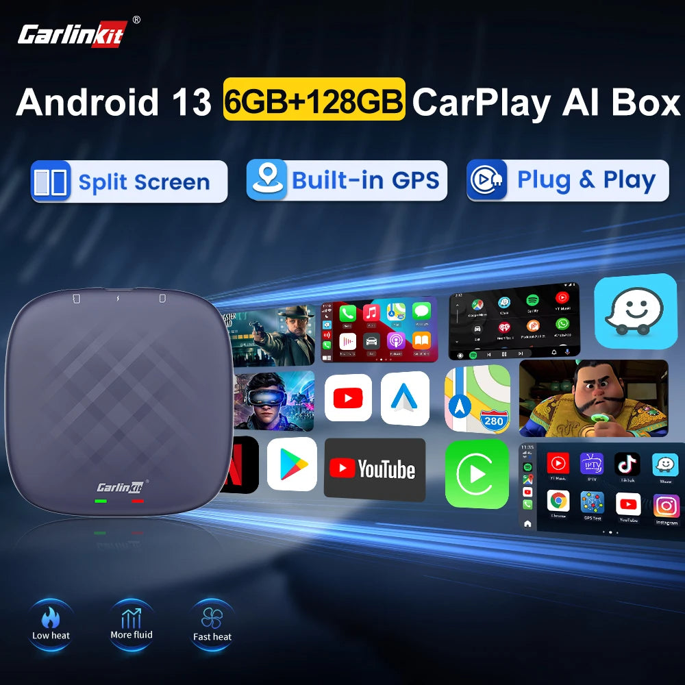 Carlinkit CarPlay Ai Box Plus 6GB+128GB Android 13 Car TV Box Online Upgrade For Netflix IPTV Wireless Android Auto CarPlay Box