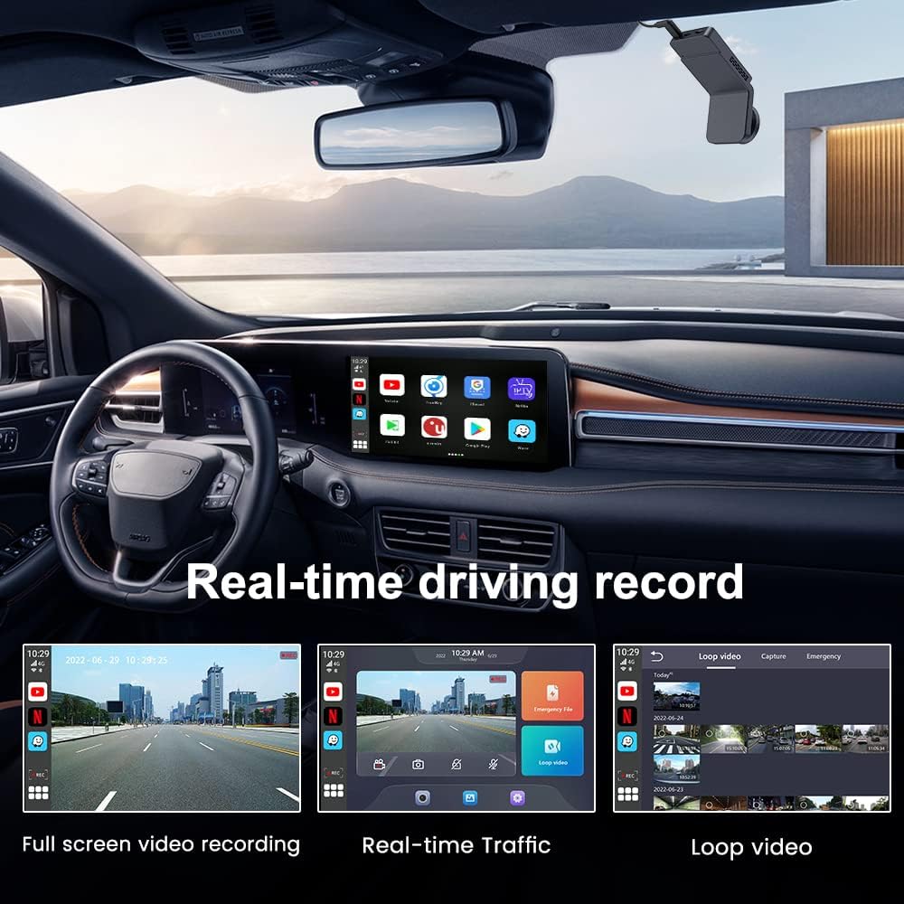 Mirror Dash Cam Wireless Apple CarPlay Android Auto 1080P Dual Camera for  Cars