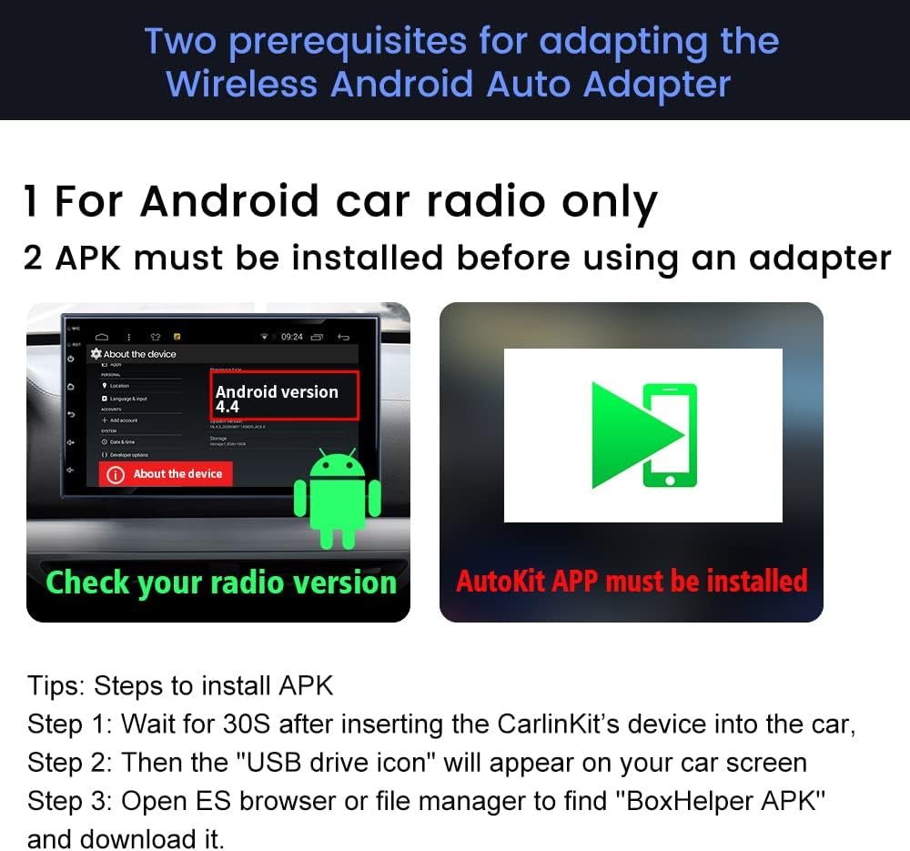 CarlinKit Wireless CarPlay USB Adapter, The APK Must be Successfully  Installed Before Using USB, for Android car radios with Android System  4.4.2 or