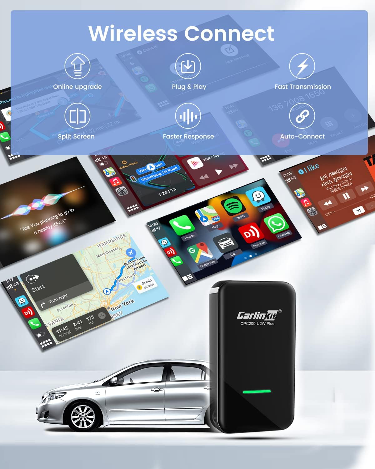 Aespa Wireless Carplay Adapter Carlinkit 4.0 Wired To Wireless Carplay  Cpc200-u2w Plus Car Mp5 Player Gps Mp3 For Universal
