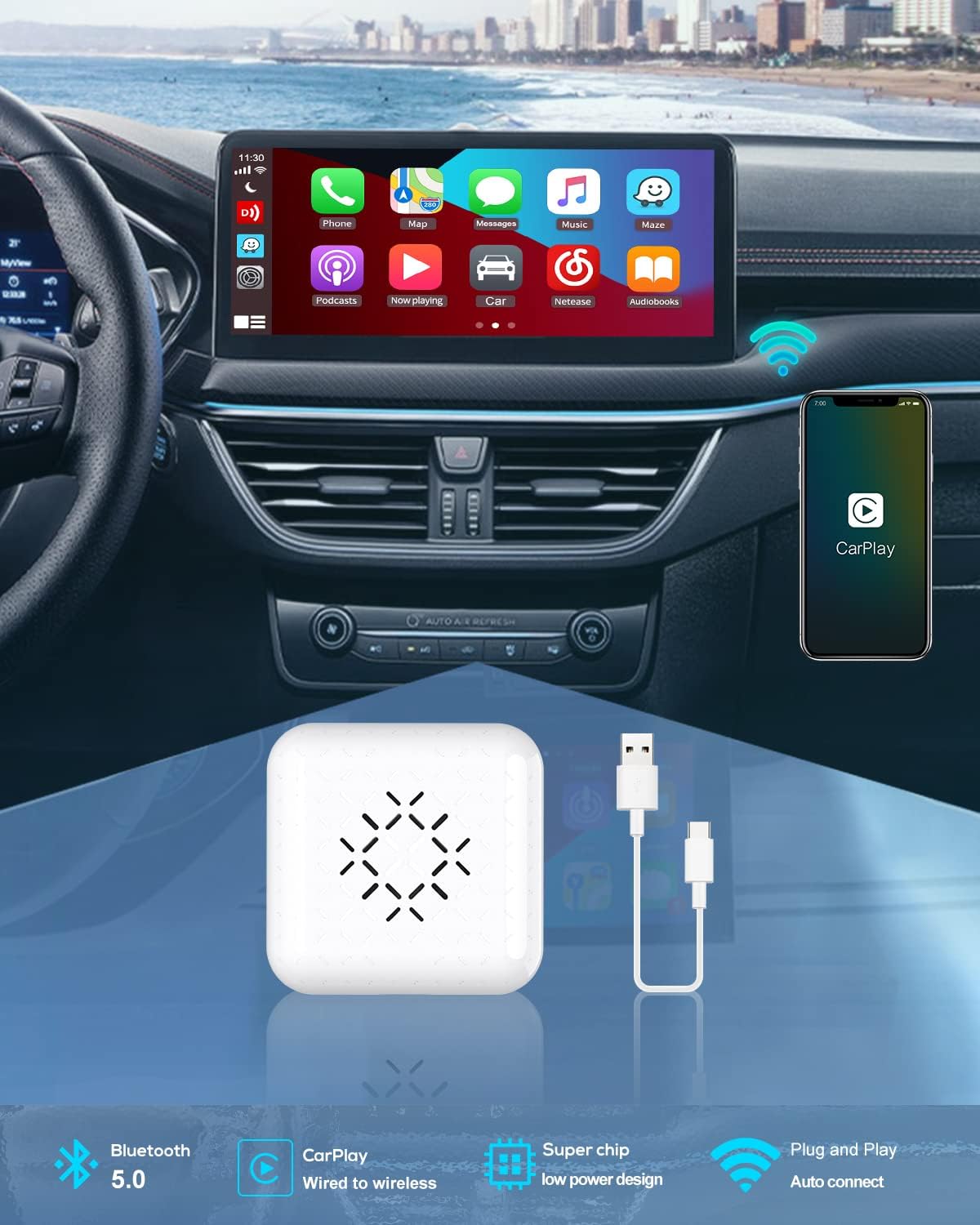 Carlinkit 3.0 MINI Wireless CarPlay Box Bluetooth Auto for Original car wired to wireless CarPlay Support 98% of Car models